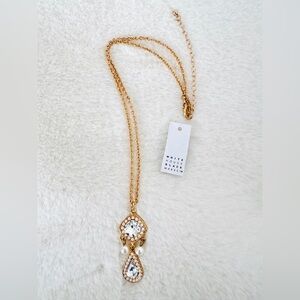 White House Black Market Gold with Crystal Pendant Necklace - NWT